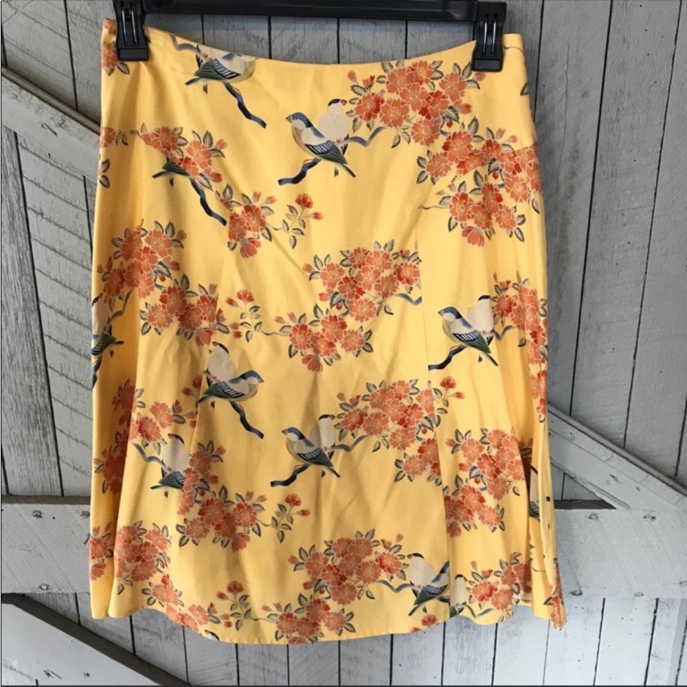 Boutique Bird and Floral Yellow Skirt